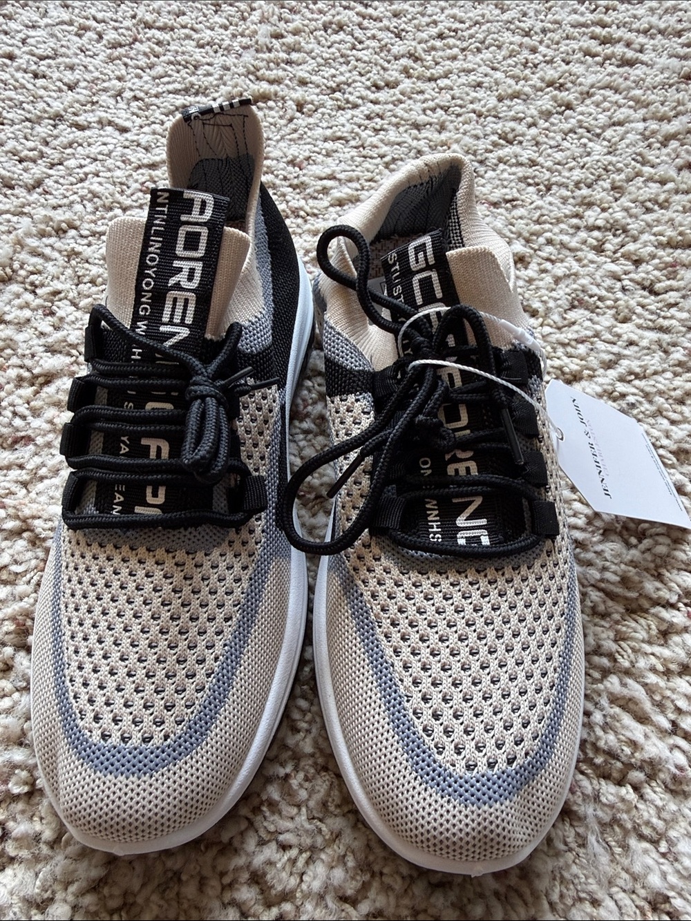 Womens Lightweight Knit Running Shoes - Beige & Black